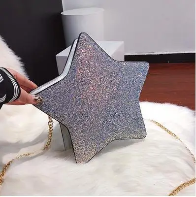 Серебристый Sequins Stars Style Pu Leather Fashion Casual Ladies Chain Purse Shoulder Bag Tote Crossbody Mini Bag Female Bolsa Handbag Flap - Цвет: Серебристый