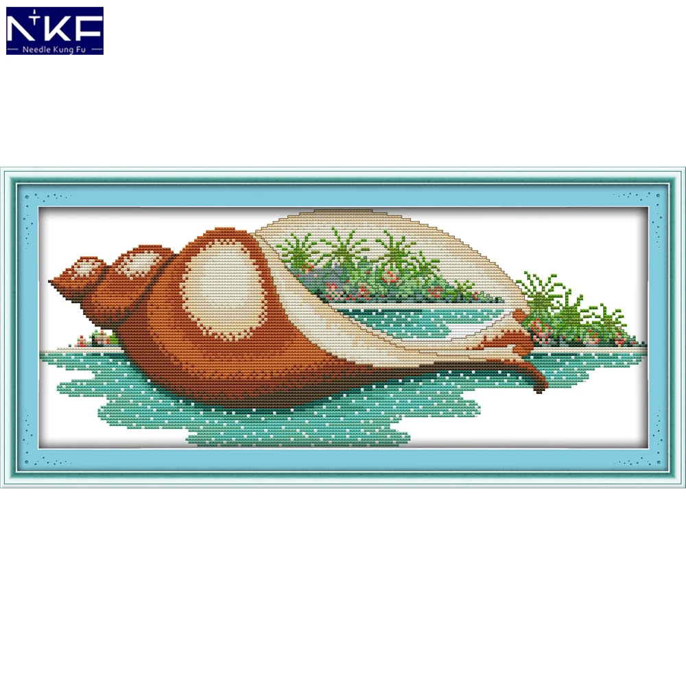 

NKF The Scenery In The Conch Stamped Cross Stitch DIY Kits Needlework Embroidery Set Chinese Cross Stitch for Home Decor