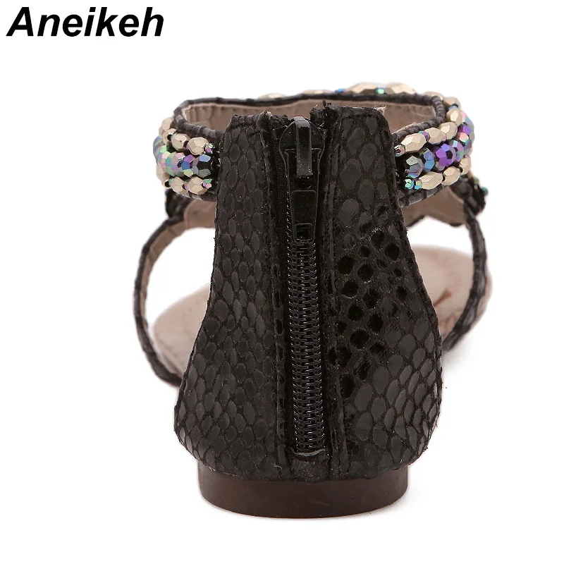Aneikeh/ г.; Летняя обувь; женские босоножки в богемном стиле, Украшенные бусинами и кристаллами; женские Вьетнамки с подвеской из бисера; пляжная обувь; Размеры 35-40