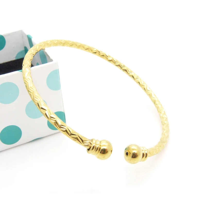 Волнистый резной твердый браслет желтое золото заполненный женский манжет