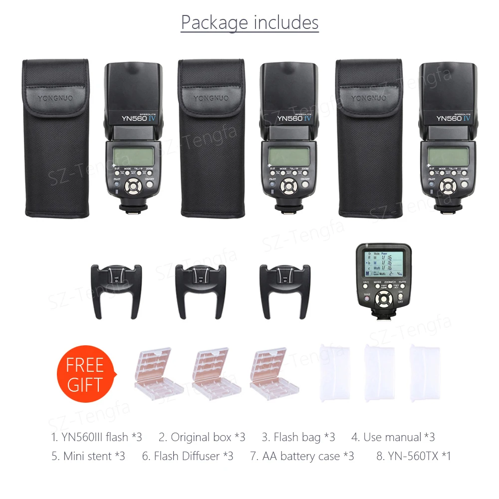 Yongnuo YN560 IV YN560IV Вспышка Speedlite 3 шт. с 1x TX ЖК дисплеем беспроводной контроллер вспышки