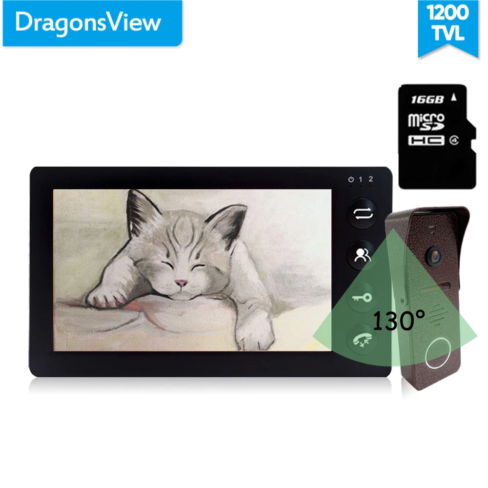 Dragon Sview черная дверная домофон 7 дюймов видео телефон двери SD карта Запись дверной