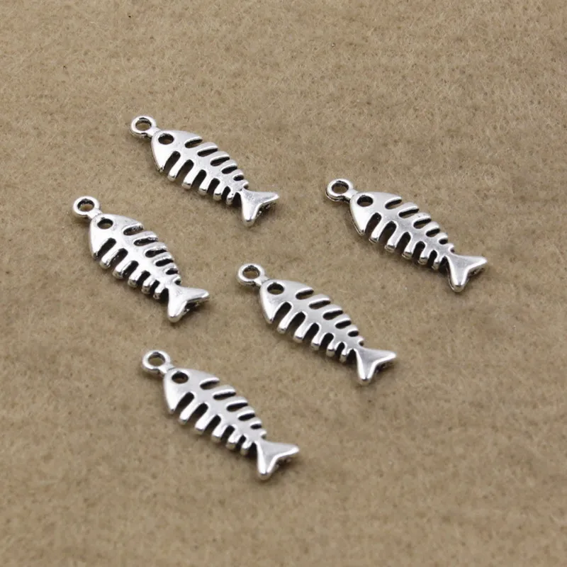 36 шт. Винтаж Талисманы 25*10 мм Рыбья Кость Подвеска старинное серебро Fit Браслеты