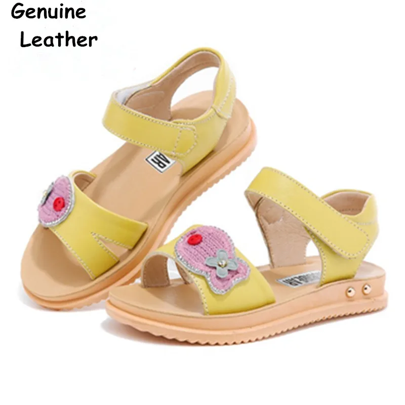 Новые девушки летние сандалии детей натуральная кожа цветок рыба принцесса