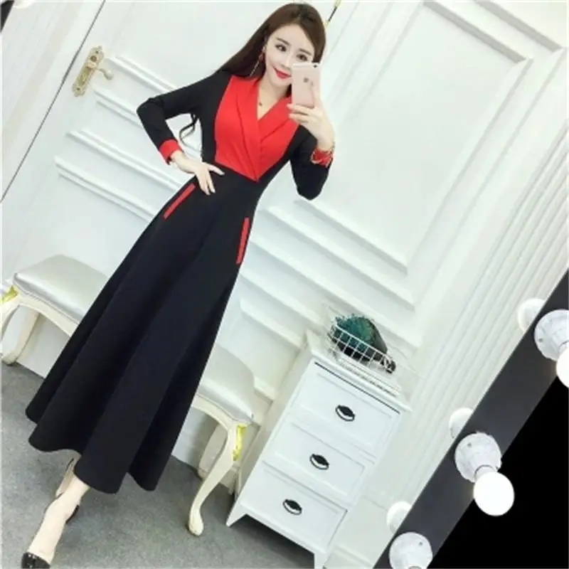Модное женское платье новинка 2019 корейское темпераментное с воротником костюмом