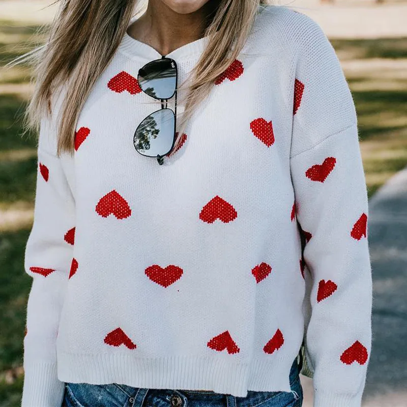 CHRLEISURE Ladies Cute Pullover Casual Loose Sweater Love Decoration Long Sleeve Plus Size | Женская одежда