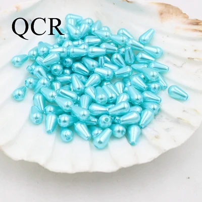 sky blue 100pcs Разноцветные 6*10 мм 100 шт./лот ABS бусины с двойным отверстием, имитация жемчуга, бусины для изготовления ювелирных изделий, индийские бусины - Цвет: sky blue 100pcs