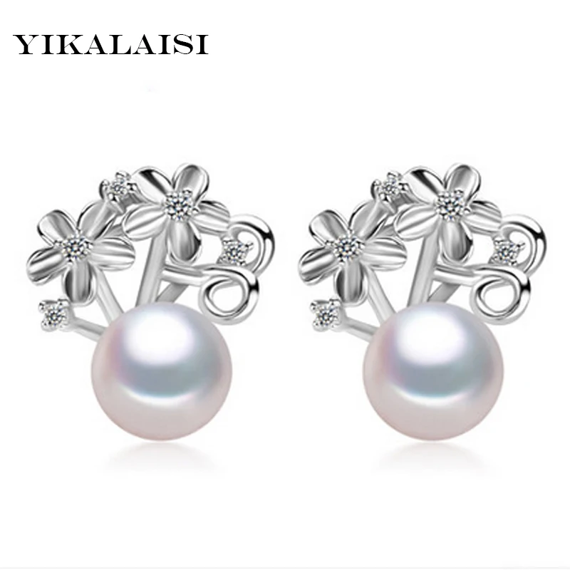 

YIKALAISI 2017 fashion Natural Pearl Stud Earrings Cultured Pearls with real 925 sterling-silver-jewelry Earrings for Women