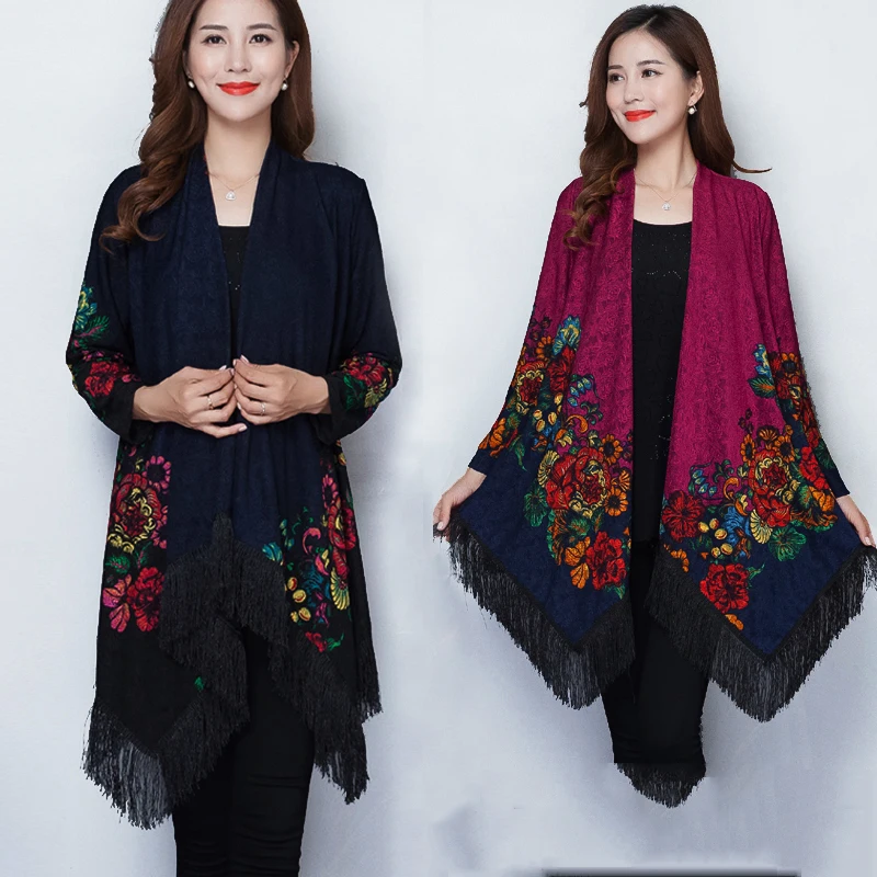 Женская свободная ветровка с принтом длинная в национальном стиле большие