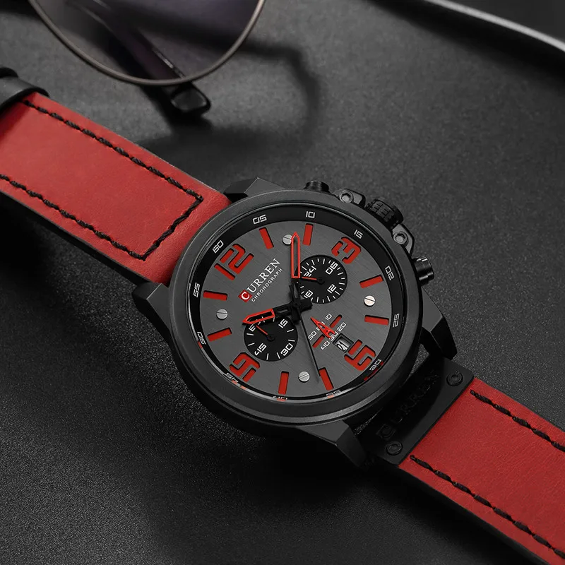 Часы CURREN Мужские с кожаным ремешком брендовые Роскошные Аналоговые Кварцевые