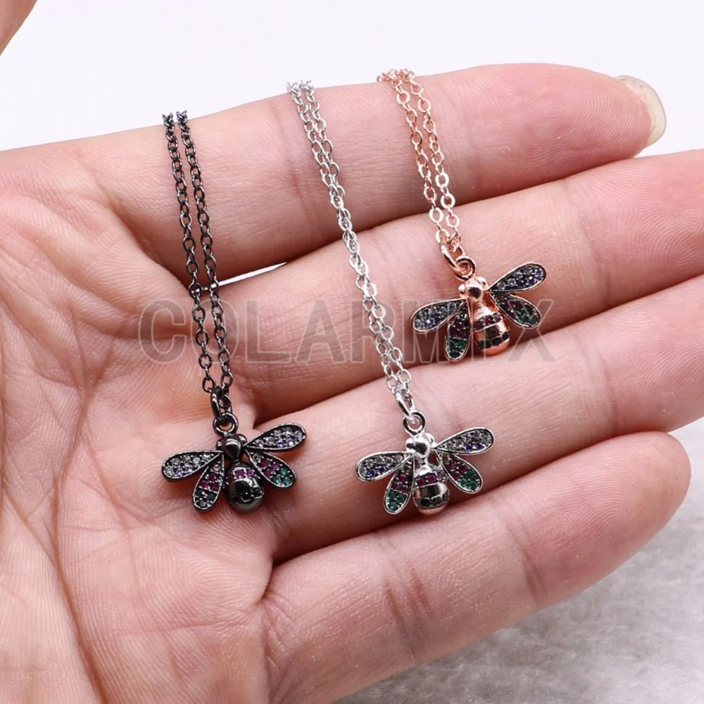 8 Pcs Micro pave Zircon tiny bugs pendant necklace Mix color inset Fashion slim chain 3741 | Украшения и аксессуары