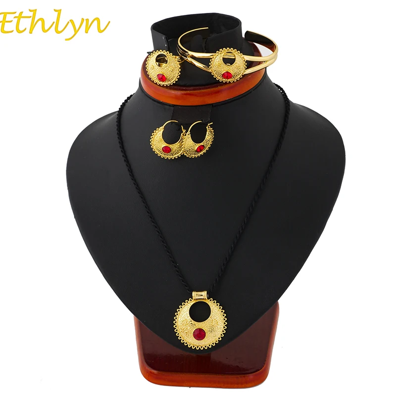Ethlyn новый комплект из эфиопского ожерелья серьги браслеты и кольца свободного