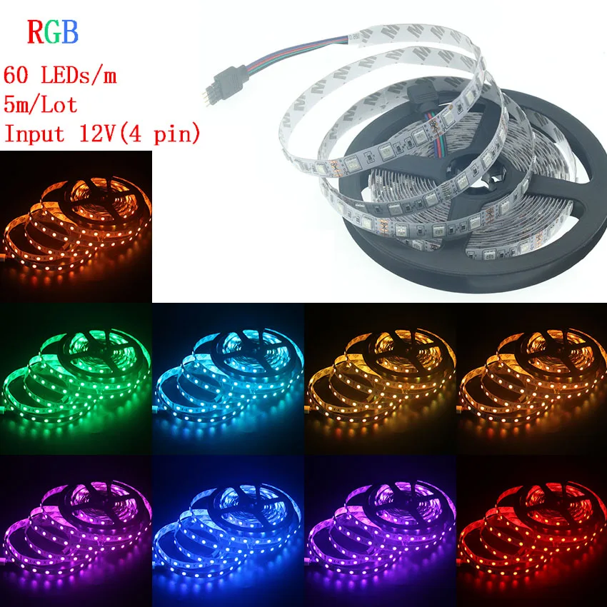 1 рулон 5 м 300 светодиодов Водонепроницаемая светодиодная лента 12 В 5050 RGB синий
