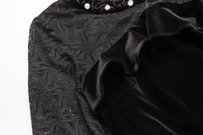 L/XL/XXL/3XL женские бархатные платья размера плюс, зимнее велюровое платье на шнуровке с цветочным рисунком и рюшами с бисером, AOFULI с длинным рукавом B6212