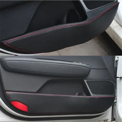 

Leather Car Door Prevent Kick Pad Red Edge For Kia Sorento L 2015-2016 2PCS