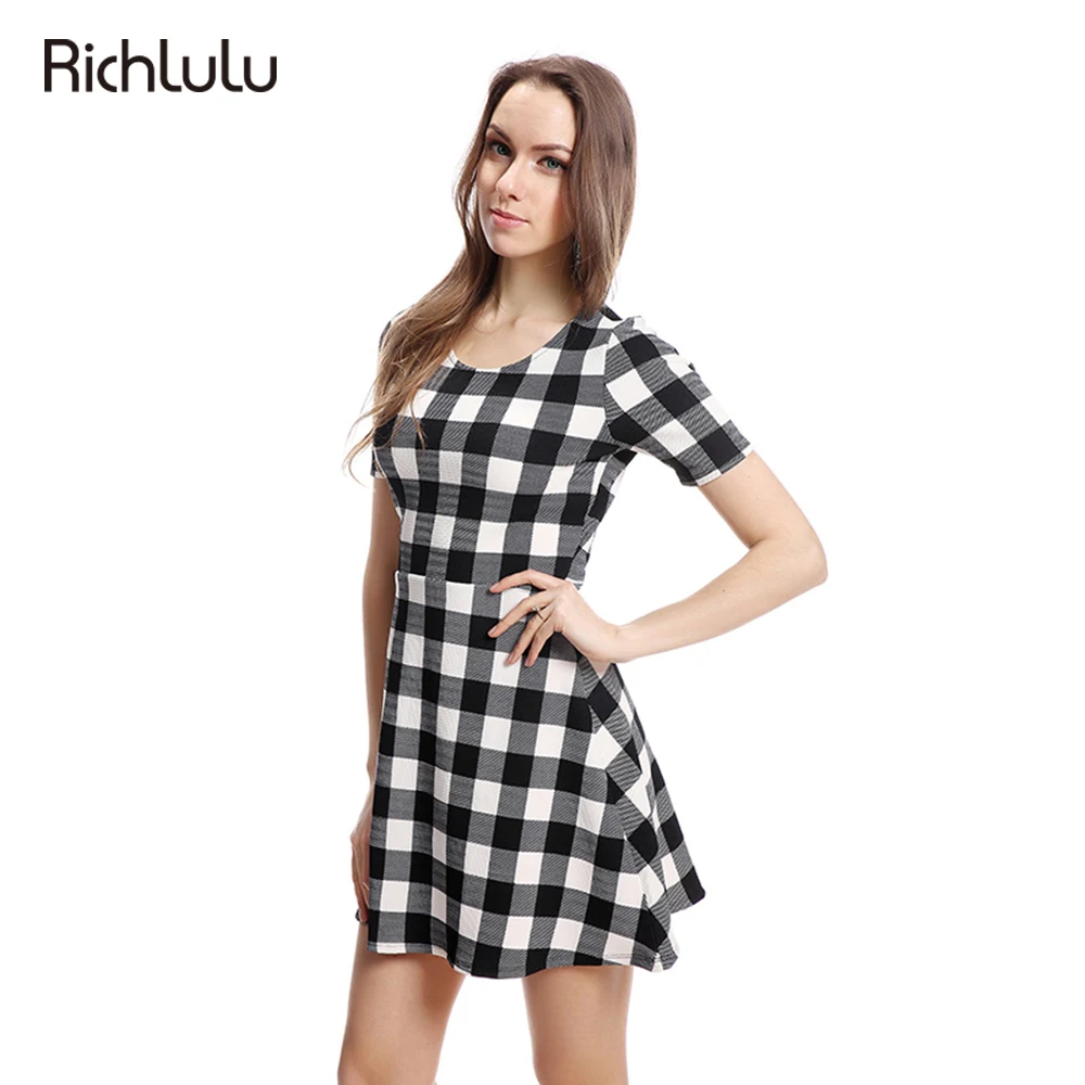 Richlulu модное клетчатое платье с принтом Для женщин элегантный дизайн круглым