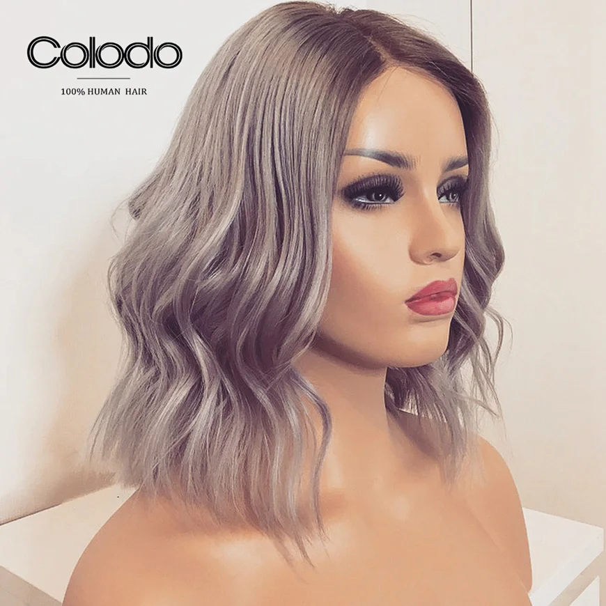 Grey Human Hair Wig Колодо предварительно выщипанный 13X4 Remy бразильский 613 кружевной передний парик с детскими волосами серый короткий волнистый Боб кружевные передние человеческие волосы парики для женщин - Цвет: Grey Human Hair Wig