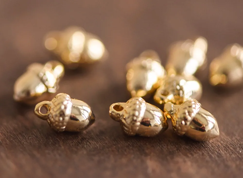 10pcs Mini Gold plated Brass Acorn Charms 9x6mm Lead Nickel Free (GB-067) | Украшения и аксессуары