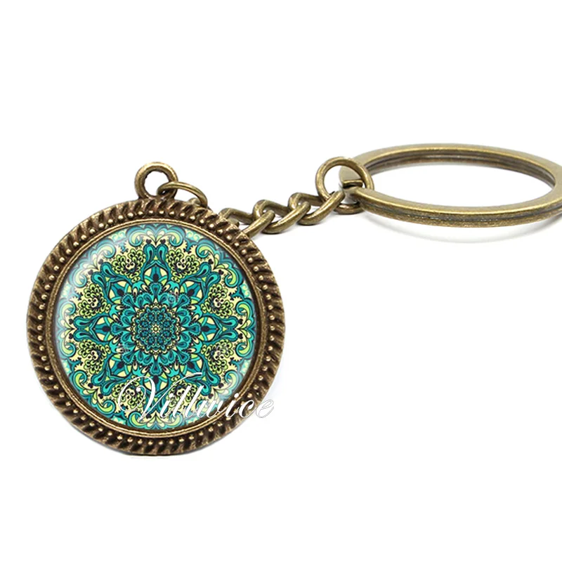 Новая мода ручная работа зеленая Мандала брелок художественное стекло кольцо