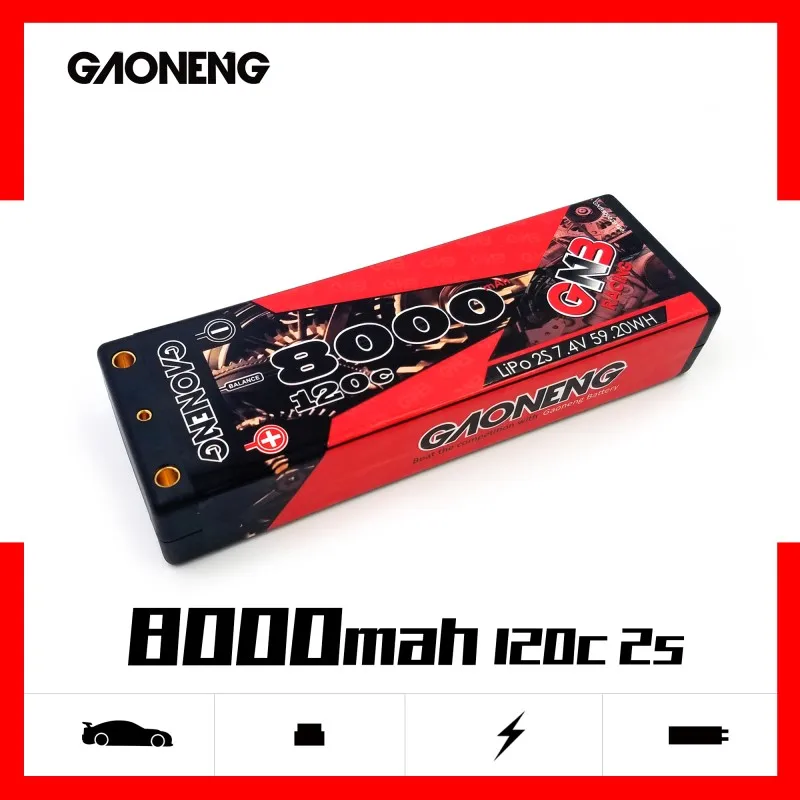 Gaoneng 8000mAh 2S 7.4V 120C Hardcase LiPo Battery pack with 5.0mm bullet Deans T XT60 XT90 Plug for 1:10 1/10 RC Car RC Boat