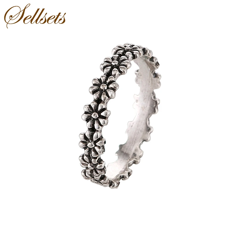 Sellsets модное Ювелирное кольцо дизайн старинное серебро цвет Маргаритка цветок