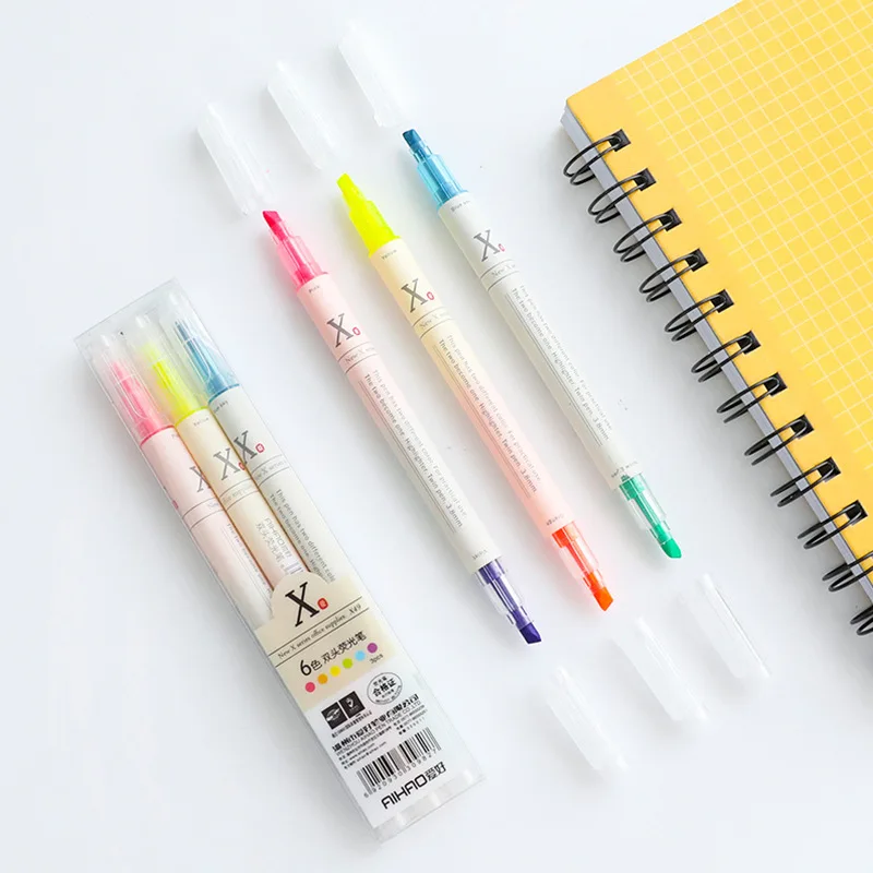 

Coloffice 3PCs/Set 6 Colors Double Head Highlighter Color Marker Children Painting Pen Students Study Marker Pen Office Supplies