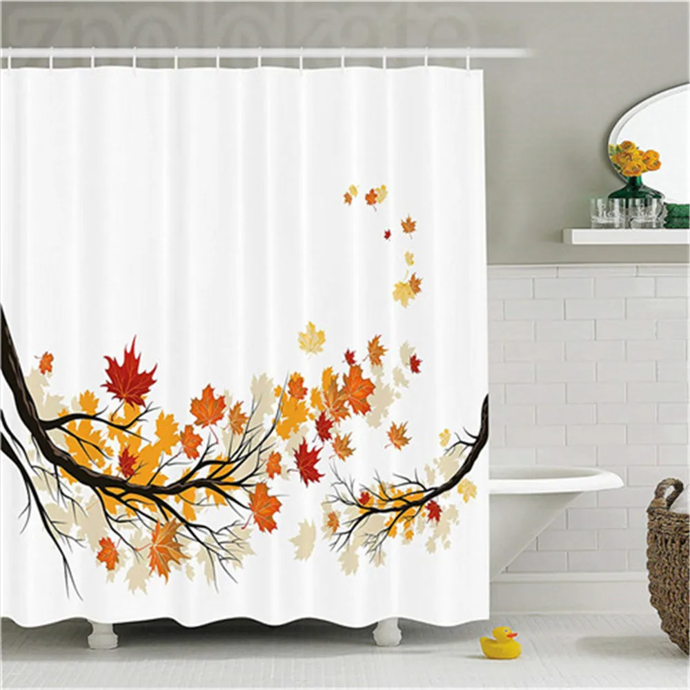 Осенняя занавеска для душа закрученные сгибаемые ветви осеннего дерева с