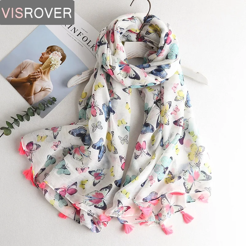 VISROVER 2018 модный пляжный женский летний шарф с животным принтом и кисточкой