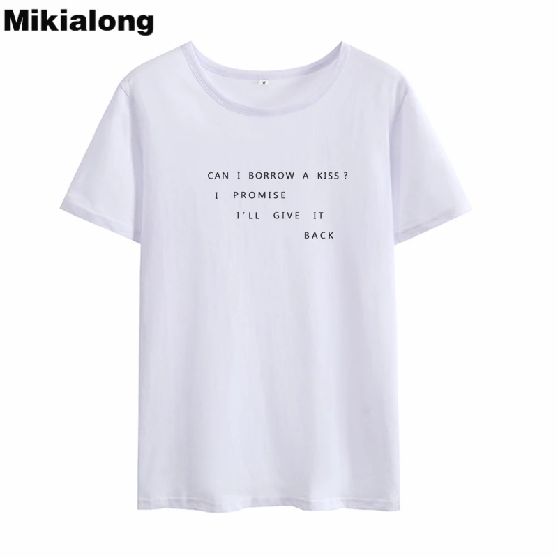 Mikialong могу ли я оплатить Забавные футболки с поцелуем женские летние