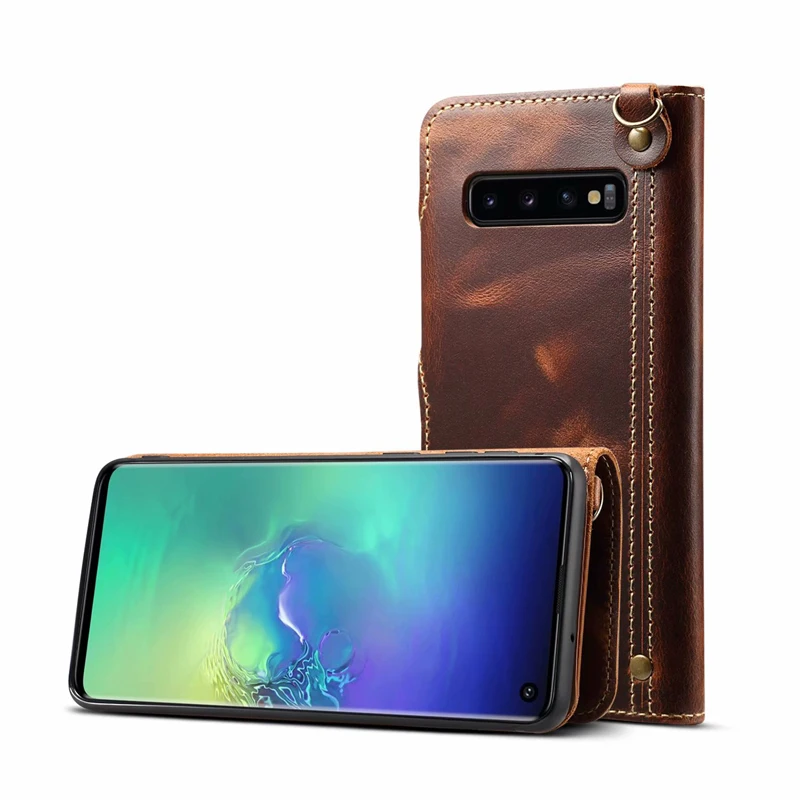 Чехол из натуральной кожи для Samsung galaxy S10e чехол-бумажник с ремешком на руку и