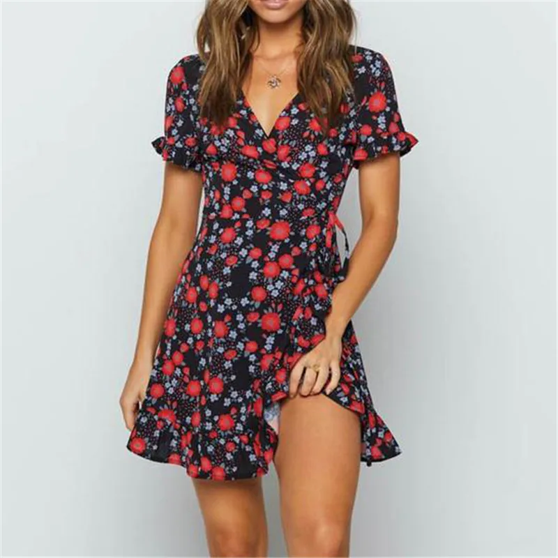 GRUIICEE в европейском и американском стиле летнее маленькое Цветочное платье с v