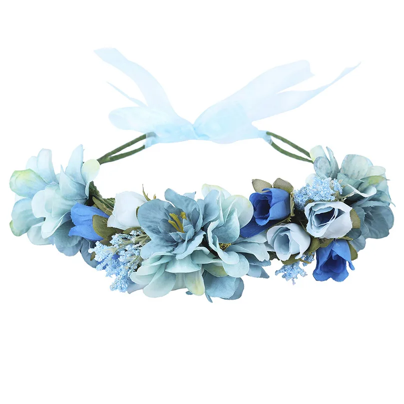 Blue AWAYTR, новинка, Модный свадебный головной убор в стиле бохо с цветами, корона, женские свадебные аксессуары для волос, венок, Цветочная повязка на голову для девушек, вечерние, фото - Цвет: Blue