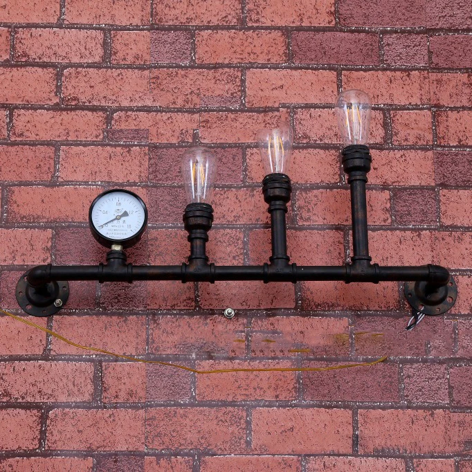 Светильник Настенный Железный для водопроводной трубы 80 см 3 основания E27 лофт
