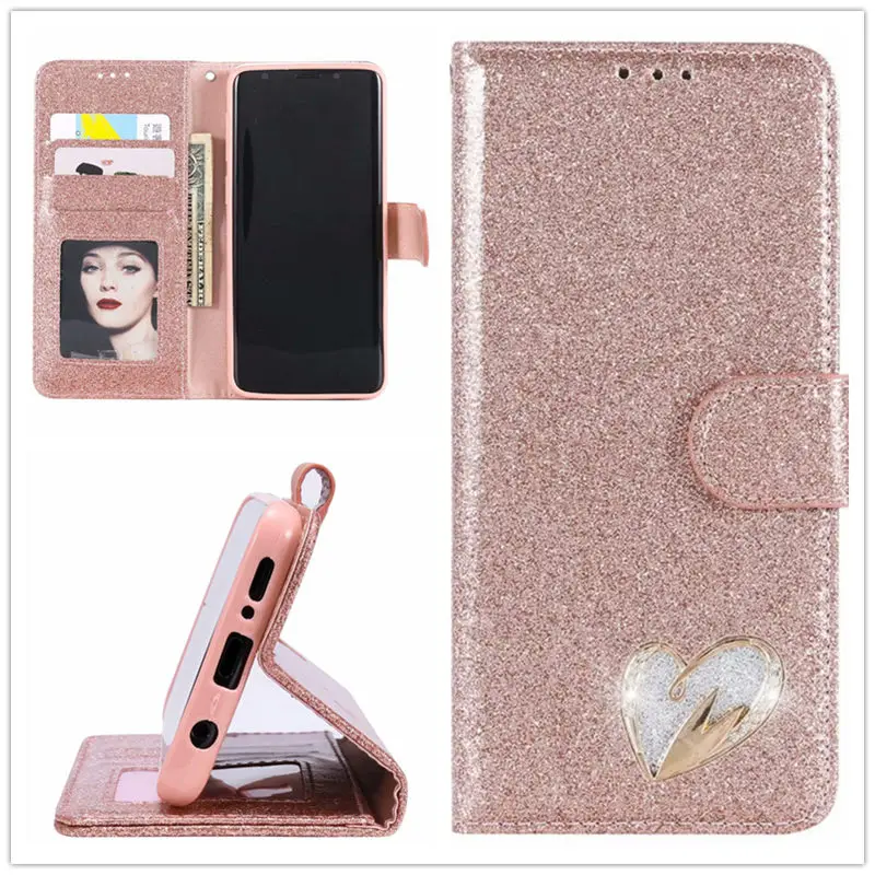 С сияющими блестками кожа для samsung Galaxy S10 S9 S8 S7 Note 9 8 A70 A50 A40 A20e A8 A6 A5 A3 J3 J5 J6 J7 Флип Чехол кошелек Чехол