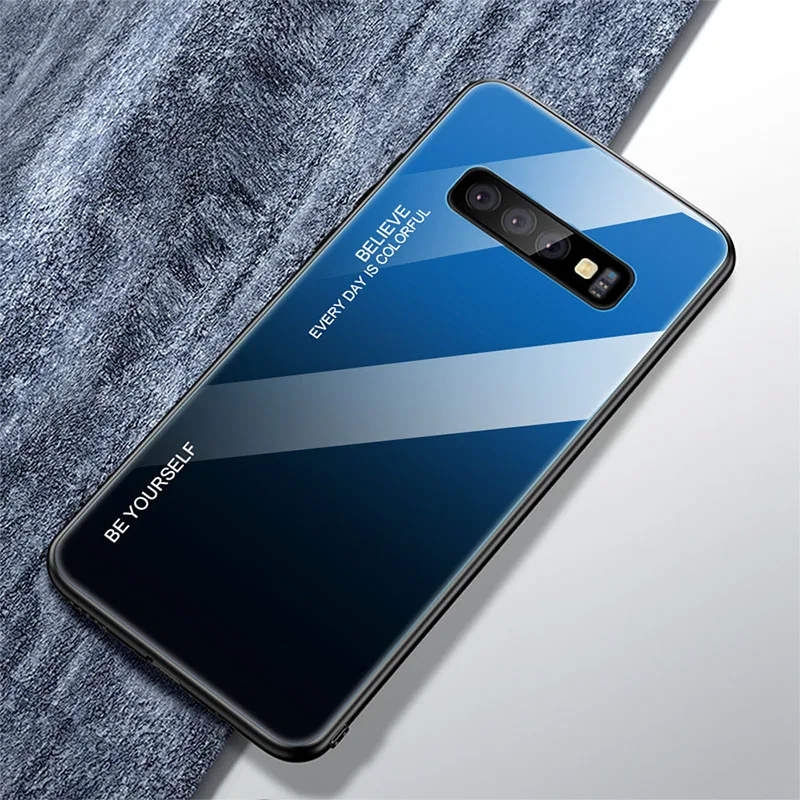 JONSNOW Радужный градиентный чехол для samsung S10 S10e S10 Plus закаленное Стекло задняя крышка для samsung S8 S9 Plus Note 8 9 чехол для телефона Capa - Цвет: G