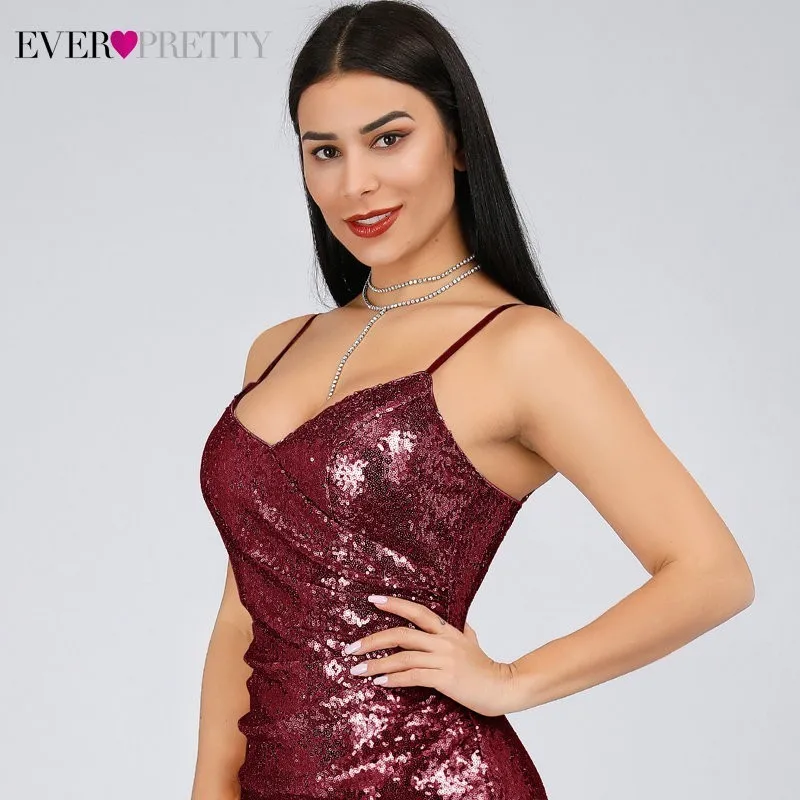 Robe De Soiree Новые Красивые EP07339 Сексуальные вечерние платья с v-образным вырезом на тонких бретелях с блестками без рукавов Длинные вечерние платья