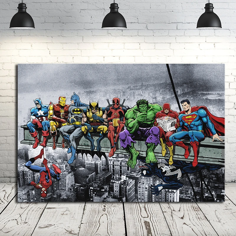DC Marvel Супер Герои плакат ланч на небоскребе стены искусства холст плакаты принты живопись настенные картины спальня домашний декор
