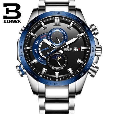 Sliver Blue B8-1-3 Часы мужские швейцарские Бингер люксовый бренд Мужские часы автоматические механические мужские часы сапфировые водонепроницаемые энергетический дисплей BS03-2 - Цвет: Sliver Blue B8-1-3