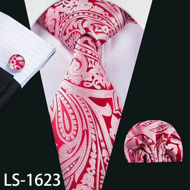 LS-1623 LS-704, мужской галстук, шелк, красный, в клетку, жаккардовый, тканый, свадебный галстук, Barry.Wang, Hanky, запонки, набор, галстук для мужчин, деловые, вечерние - Цвет: LS-1623