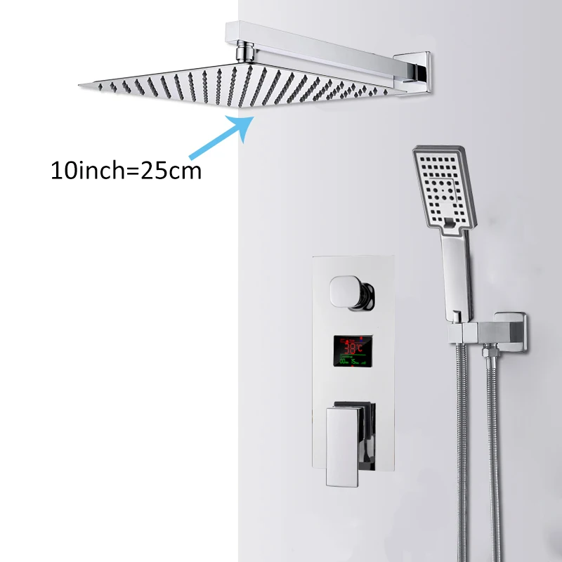 10 inch set Quyanre ЖК-дисплей цифровой Дисплей смеситель для душа дождь Насадки для душа 3-сторонний выход душевая лейка цифровой Дисплей смесителя Ванная комната душевой кран - Цвет: 10 inch set