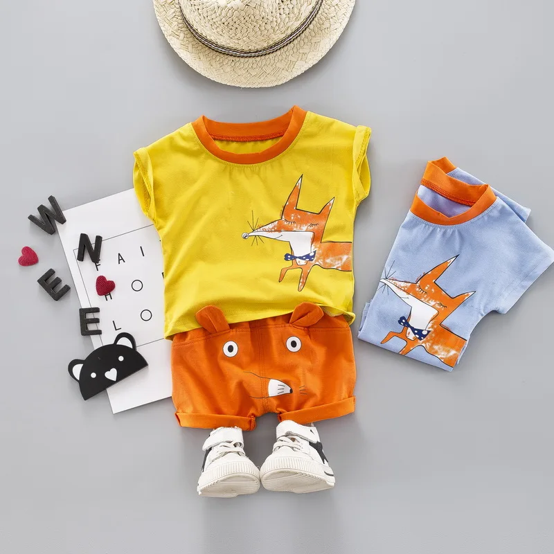 2019 Summer Toddler Boys Clothes Cartoon Fox T-shirt+Shorts 2pc Outfit Sport Suit For Girl Clothing Sets Children | Детская одежда и