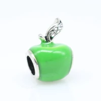 plata de ley bracelets green apple beads enamel newest charm diy jewelry wholesale fashion enm529