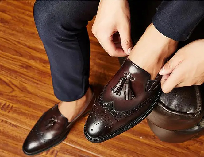 

Goodyear Men Formal Dress Leather Wedding Tuxedo Suits Oxfords Shoes Tassels Men Italian Shoes Party Shoes Zapatos Hombre Vestir