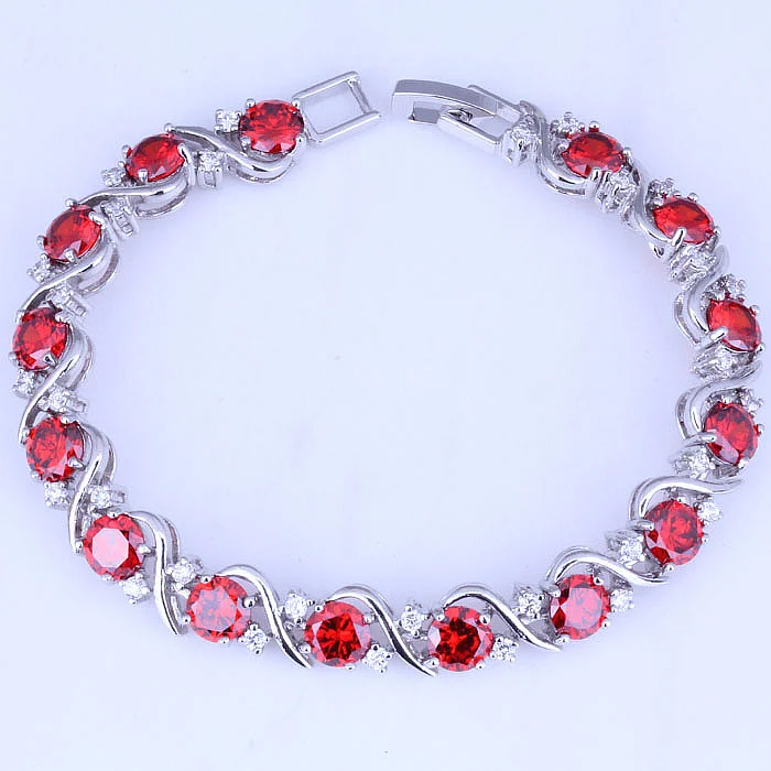 Роскошный красный браслет с имитацией граната серебряного цвета белым