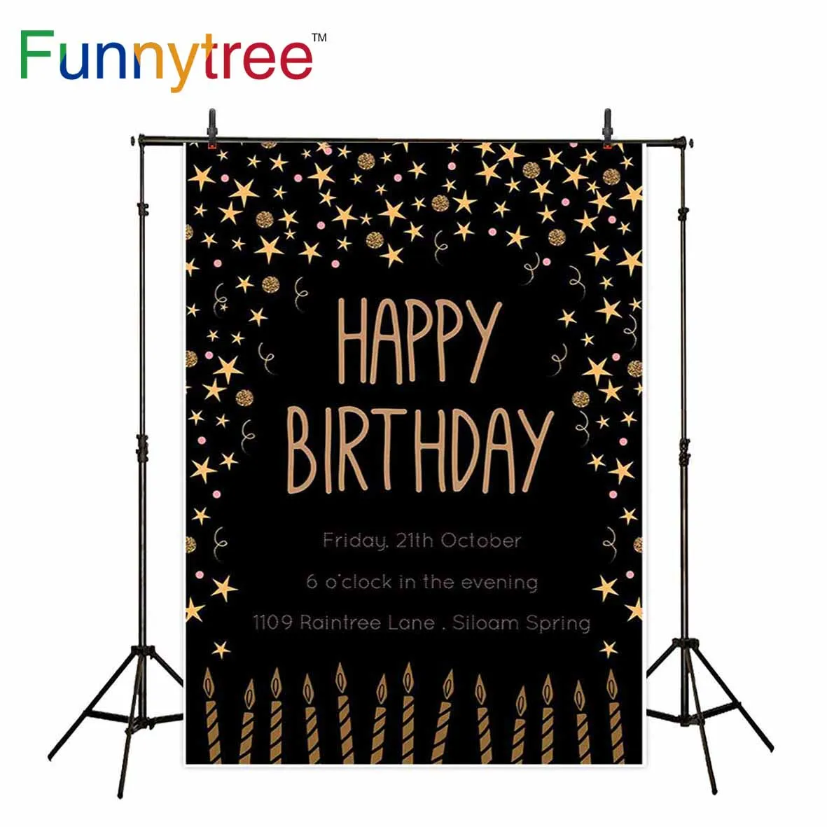 Фон Funnytree для фотостудии черный день рождения приглашение звезды