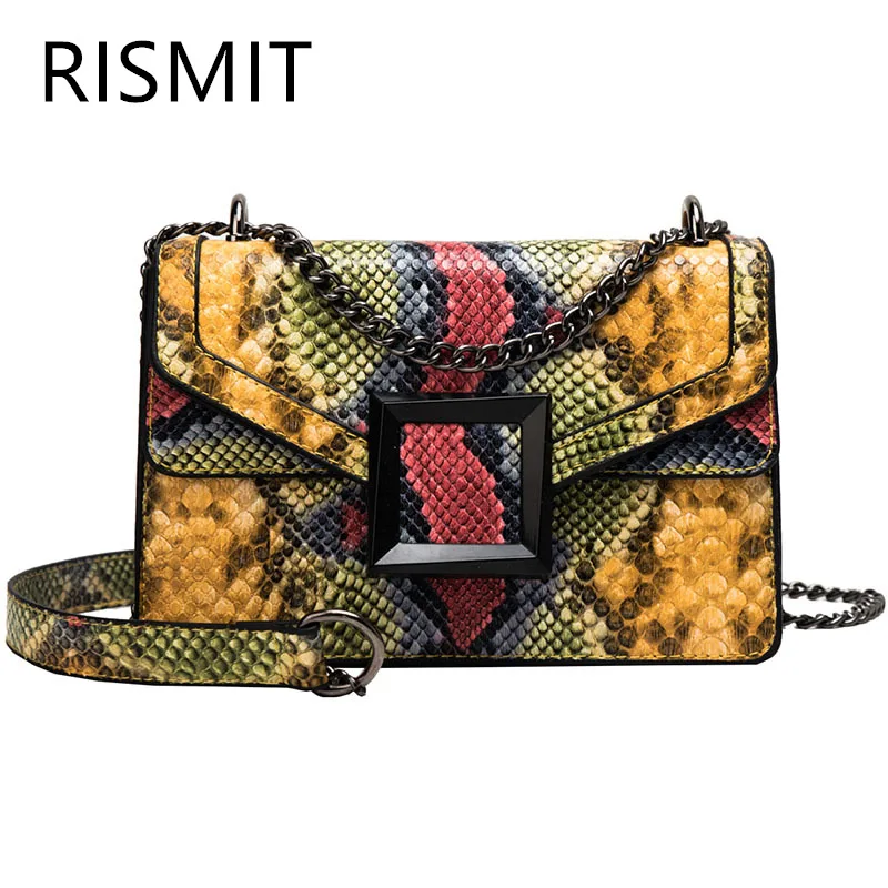 2019 New Bolsos Mujer Rismit Female Snake Bags Fashionable Shoulder Small Chain Robbers Crusader Leather With Skin Pads | Багаж и сумки