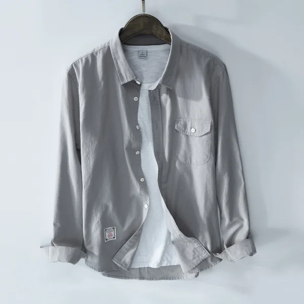 light gray Хлопок, простая серая мужская Ретро рубашка с длинным рукавом и отложным воротником, Мужская Осенняя Однотонная рубашка, Мужская сорочка camisa - Цвет: light gray