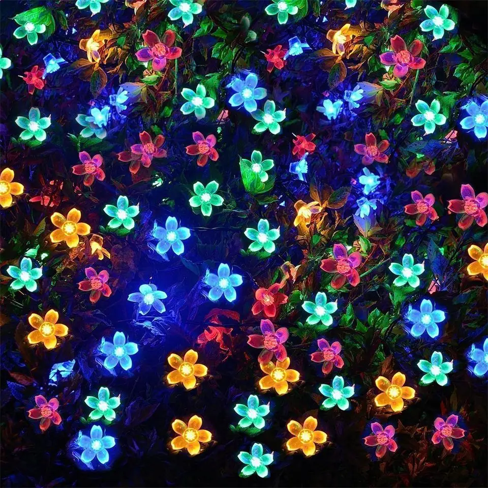 Солнечного света строки 50Led цветок Водонепроницаемый Строка Фея Рождественская елка свет вечерние свадебные год украшения гирлянды