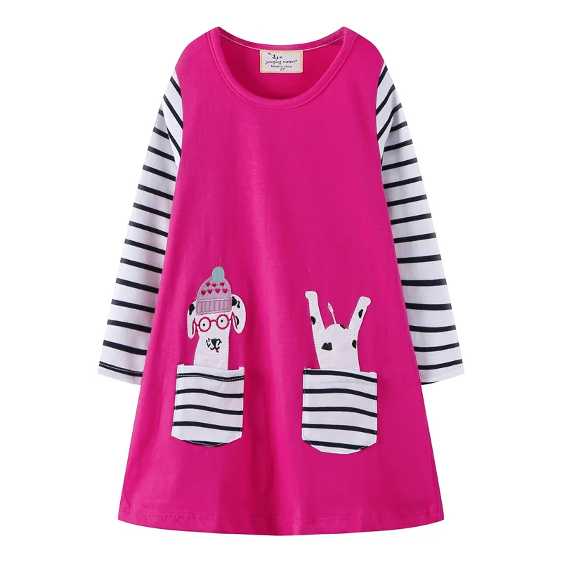 Jumping Baby girl clothes Applique dresses princess long sleeve tunic toddler girls cotton animals kids | Детская одежда и обувь