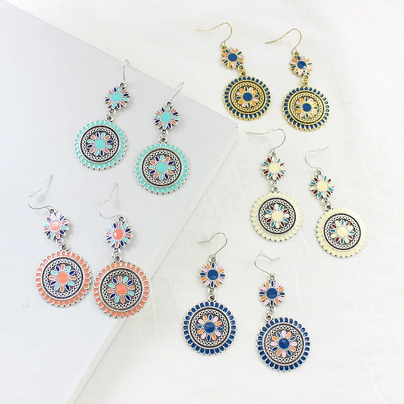 Круглые серьги с подвеской в стиле ретро маленькие ромашки резные капельки